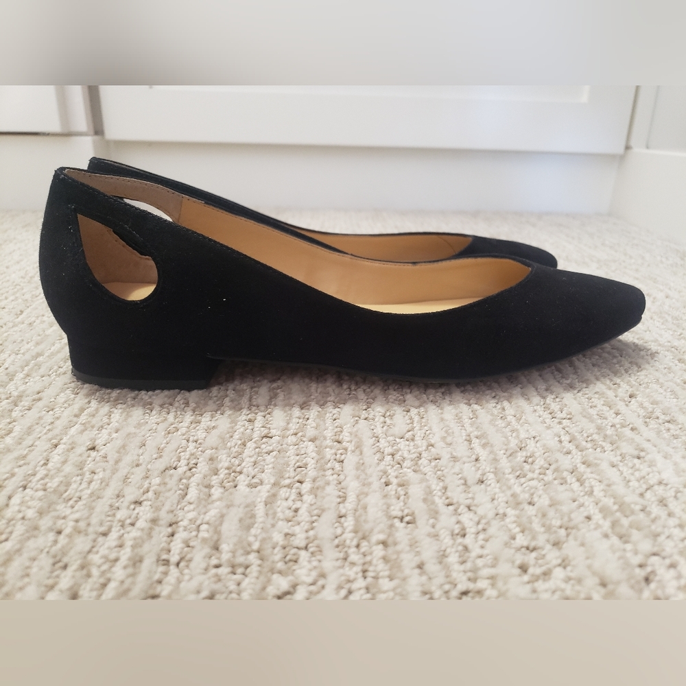 Talbots Edison suede black flats  8.5 womens shoes almond toe